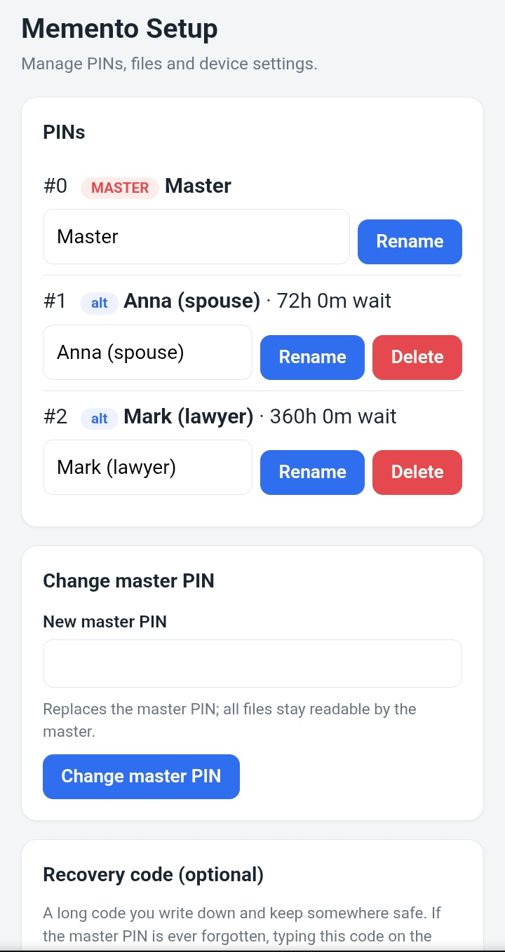 The setup page open in a phone browser